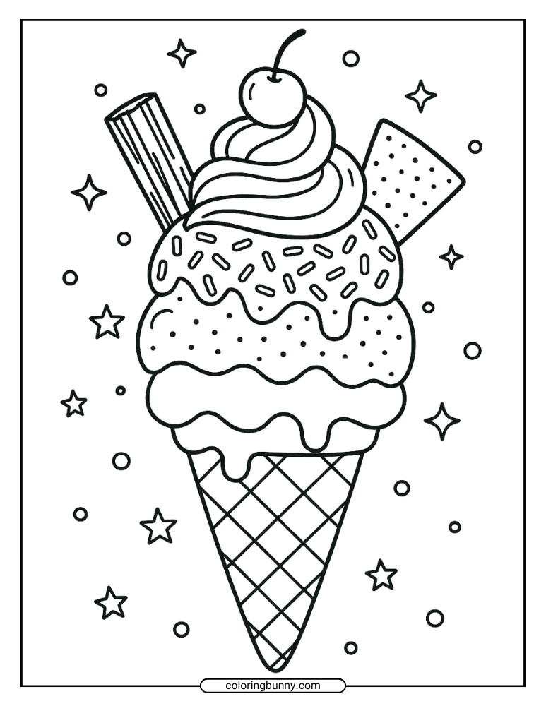 Ice Cream in a Cone With Different Layers Coloring Page