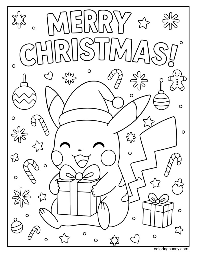 Pikachu Christmas Coloring Page