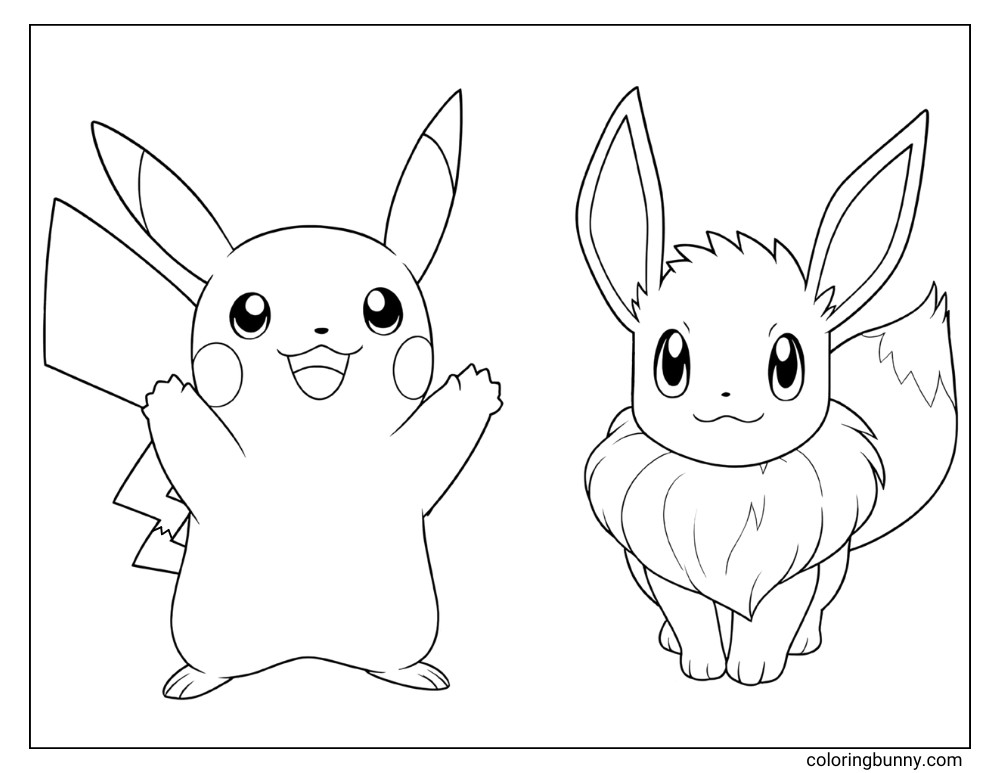 Pikachu and Eevee Pokemon coloring page