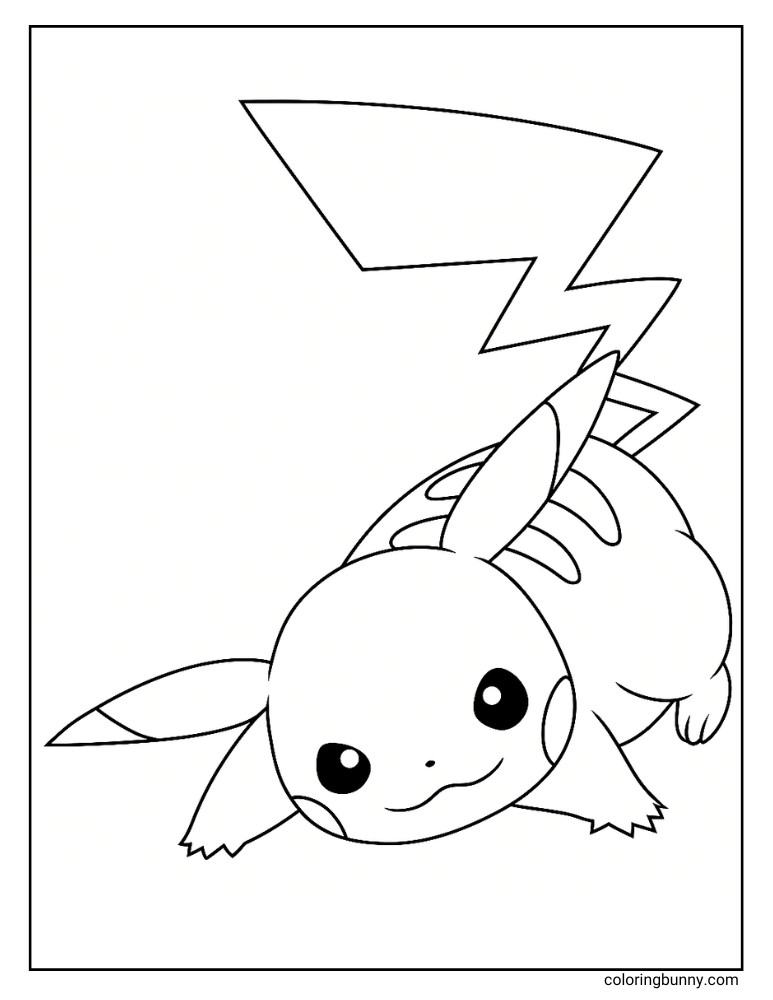Pikachu laying down on their belly coloring page