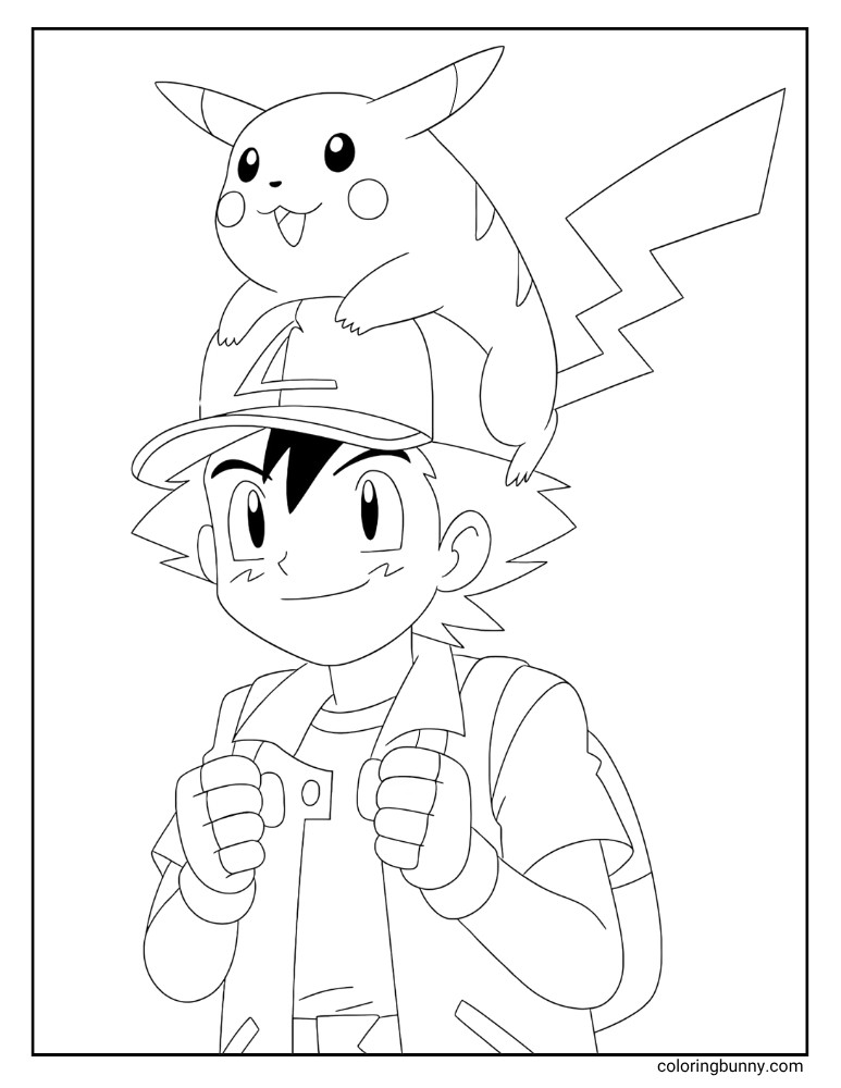 Pikachu and Ash Pokemon coloring page