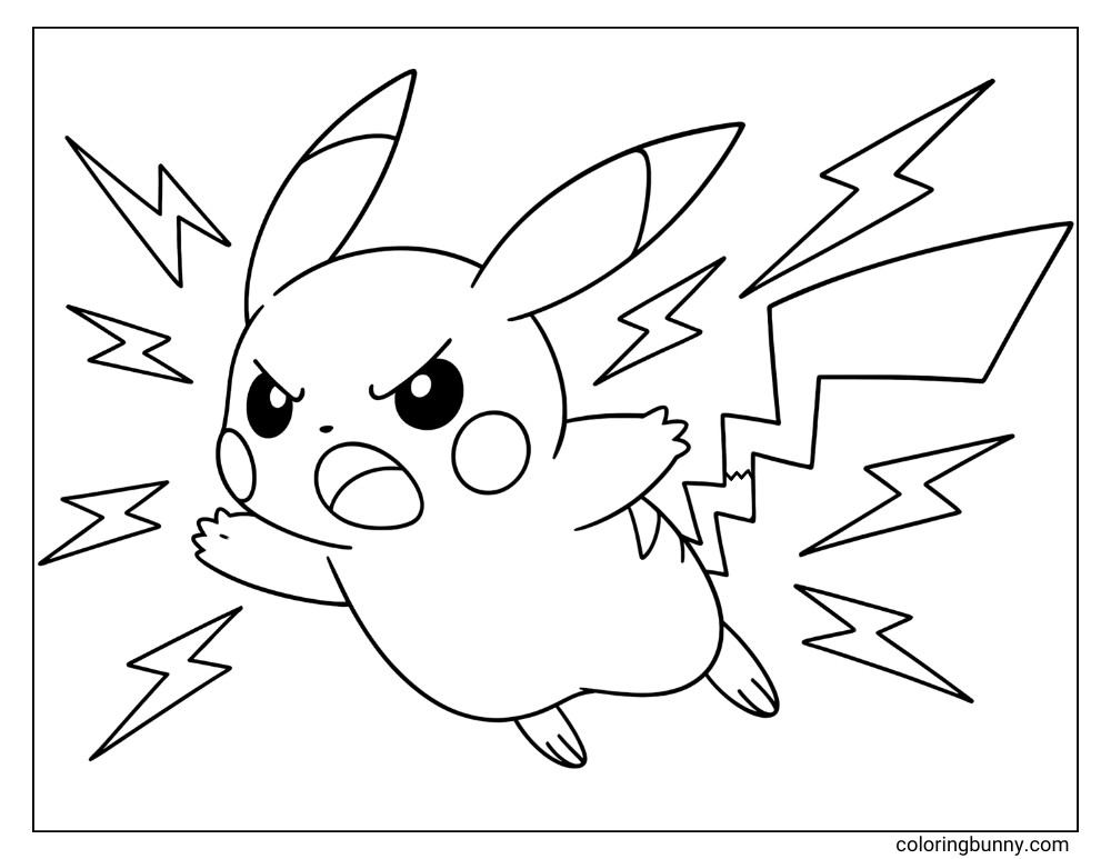 Simple and easy Pikachu coloring page with sparks