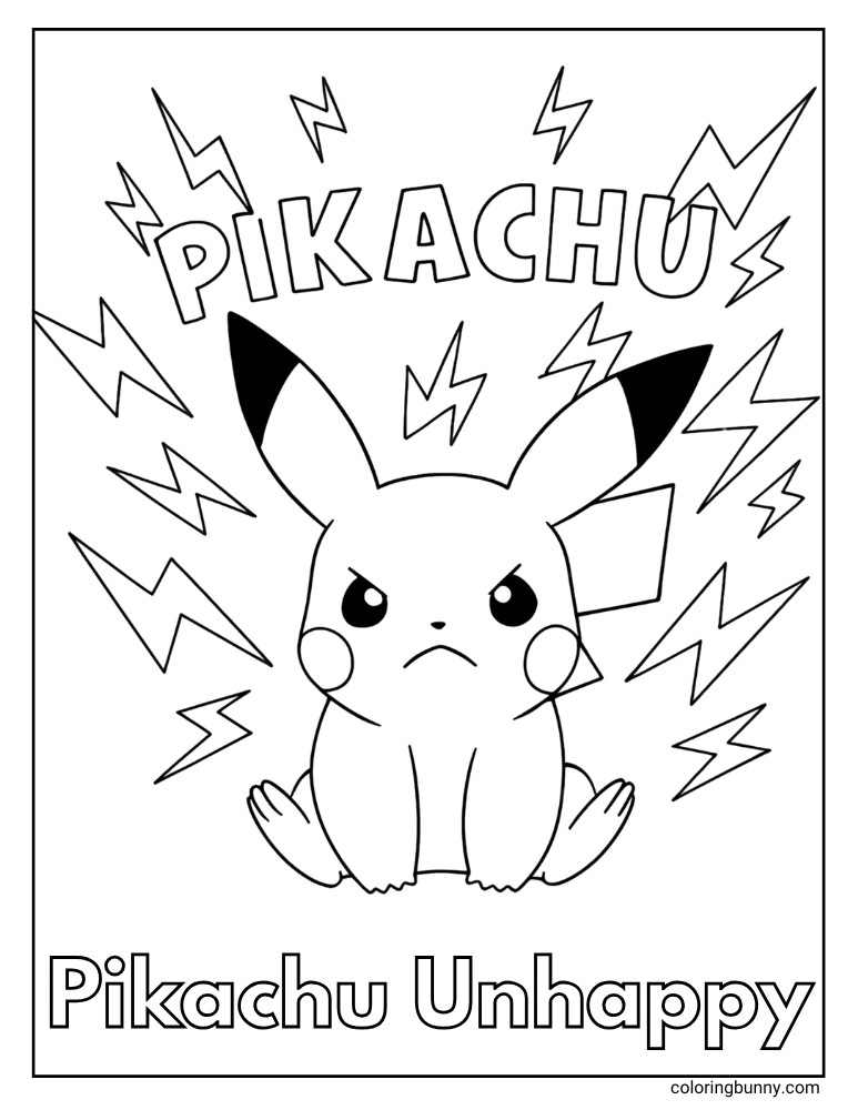 Pikachu unhappy coloring page