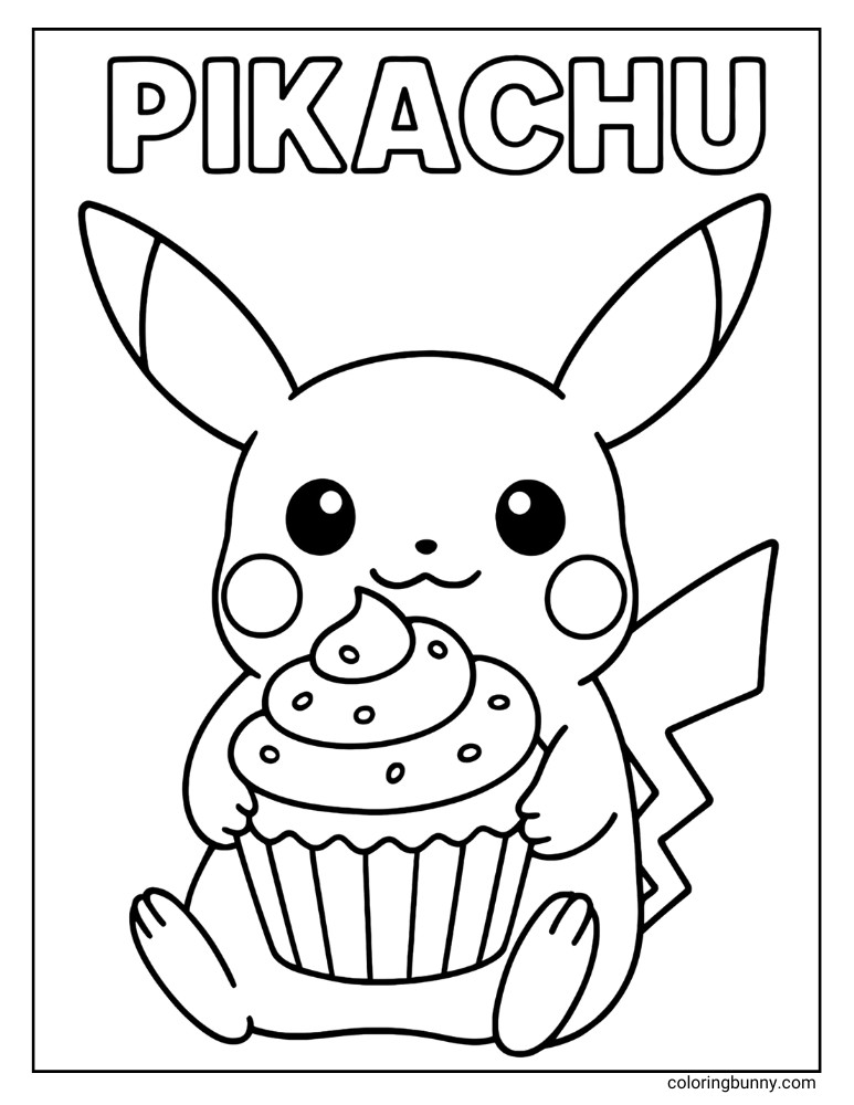 Pikachu coloring page and cupcake
