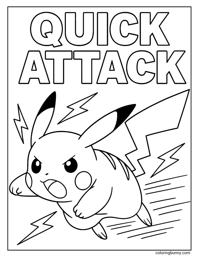 Pikachu coloring page of Pikachu doing the quick attack move
