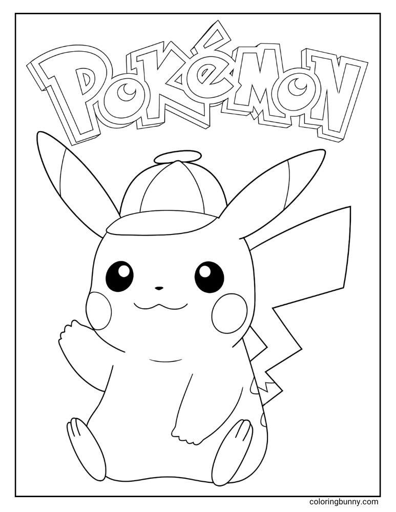 Simple and easy Detective Pikachu coloring page