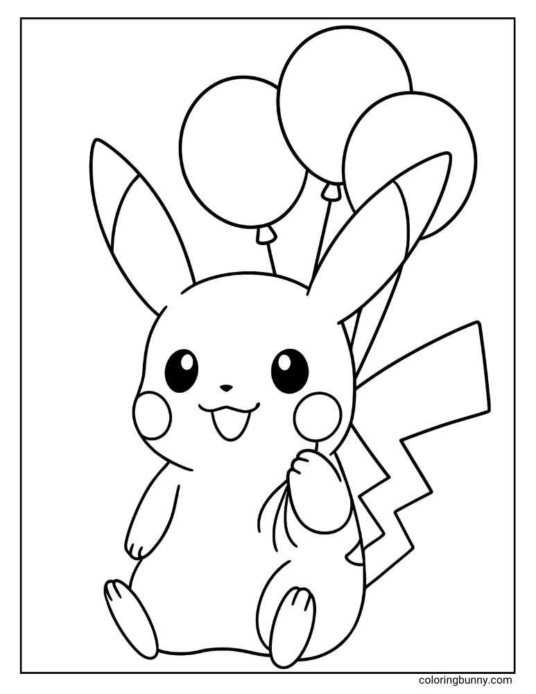 Pikachu coloring page with balloons