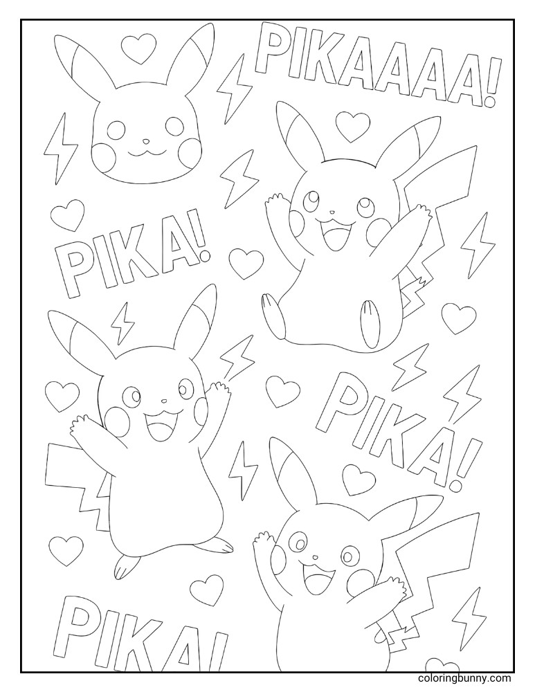 Simple and Easy Pikachu wallpaper coloring page