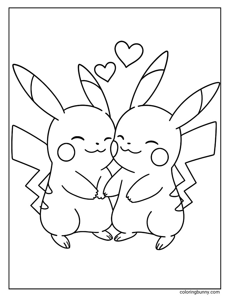 Two Pikachus in love coloring page