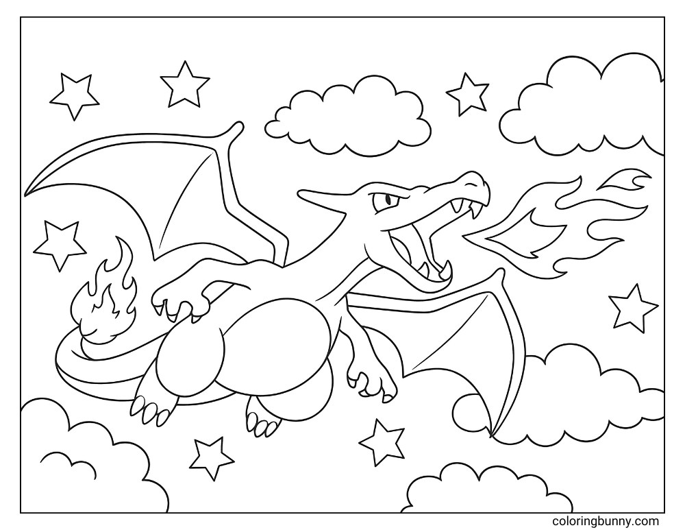 Charizard flying in the sky coloring page