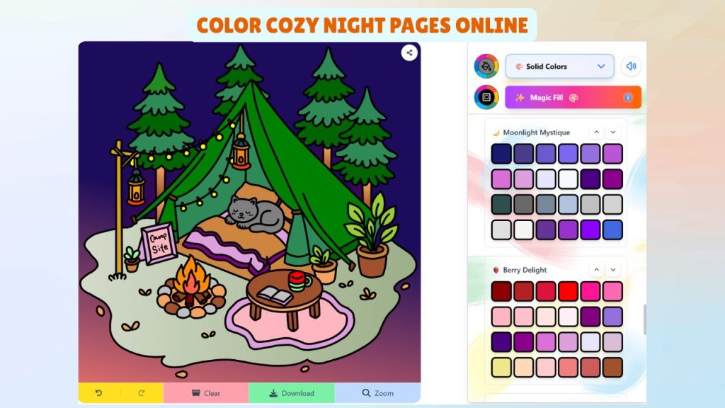 Color Hand-drawn Cozy Night Pages Online