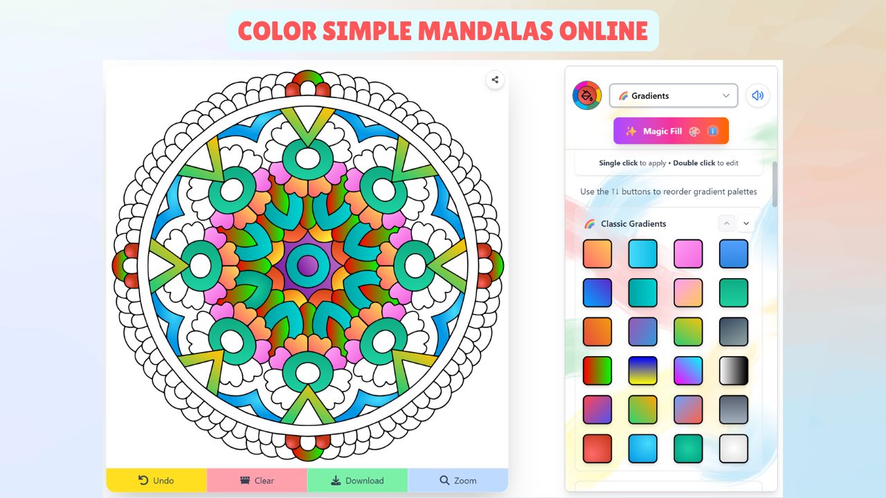 Color Hand-drawn Simple Mandalas Online