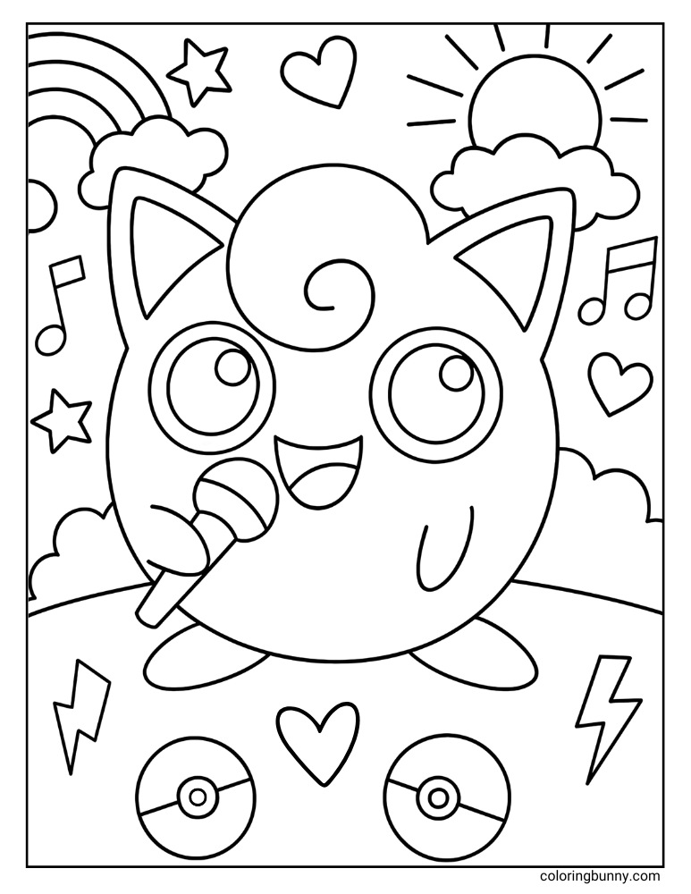 Jigglypuff coloring page of Jigglypuff singing on a sunny day