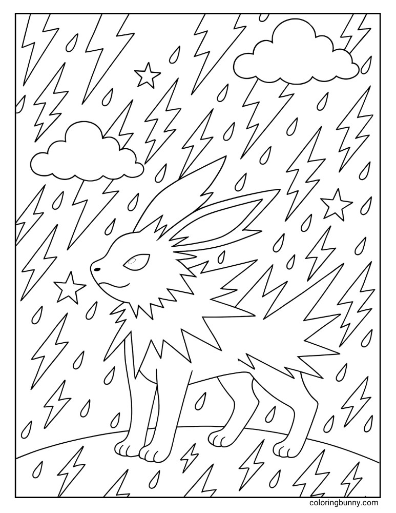 Jolteon coloring page with Jolteon in a thunderstorm