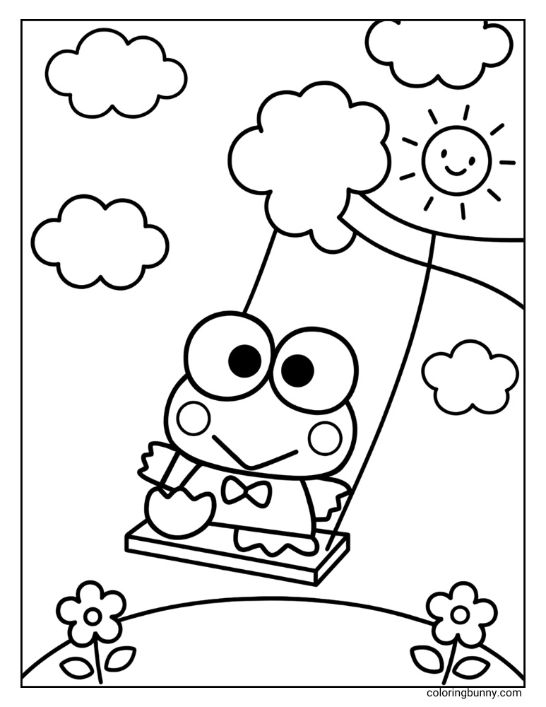 Keroppi coloring page with Keroppi on a tree swing