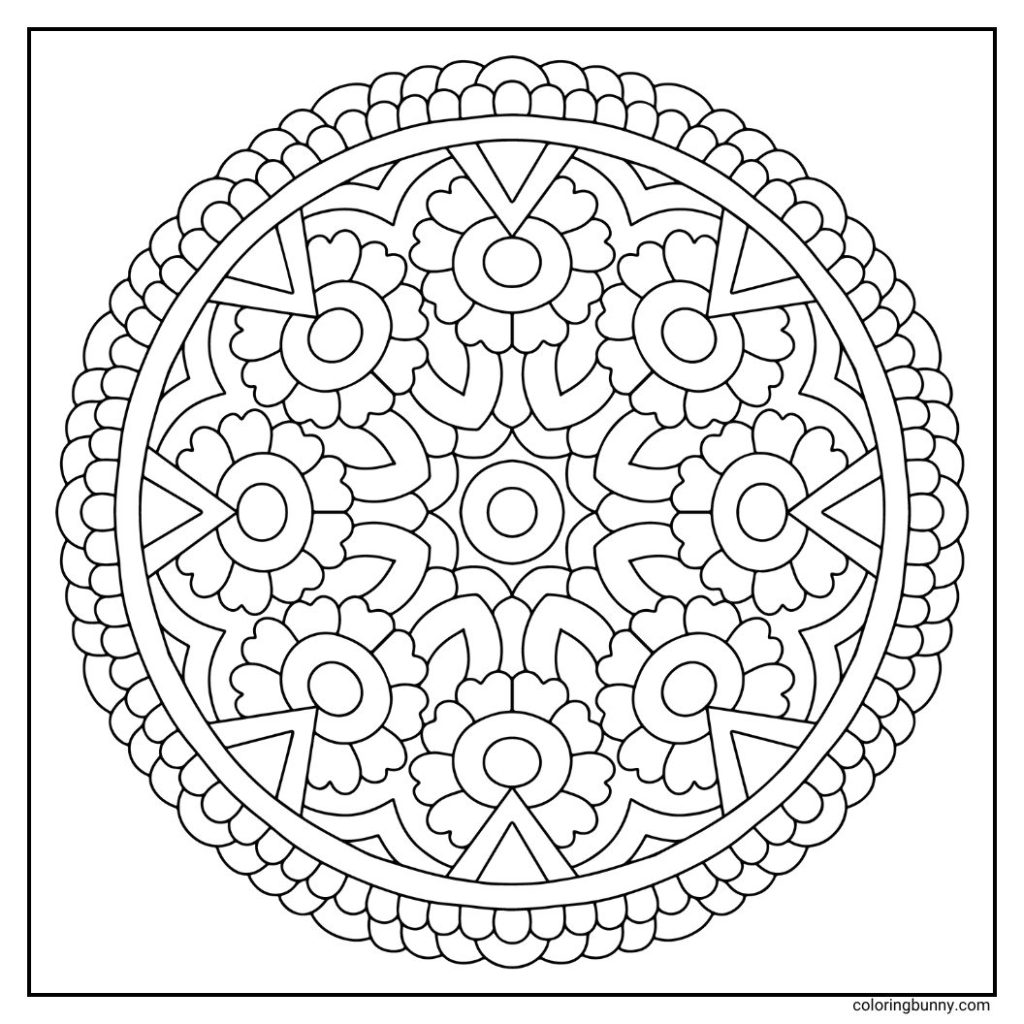 A soothing hand-drawn mandala coloring page design inspired by classical Greek design. Featuring layered petal rings that ripple outward from a soft floral center. The rounded shapes and rhythmic symmetry create a pulsing, organic feel that’s ideal for gentle, meditative coloring sessions.
