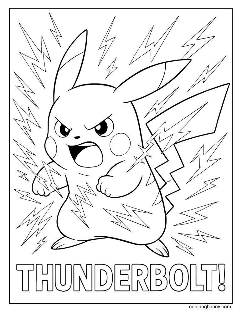 Pikachu doing Thunderbolt attack move coloring page