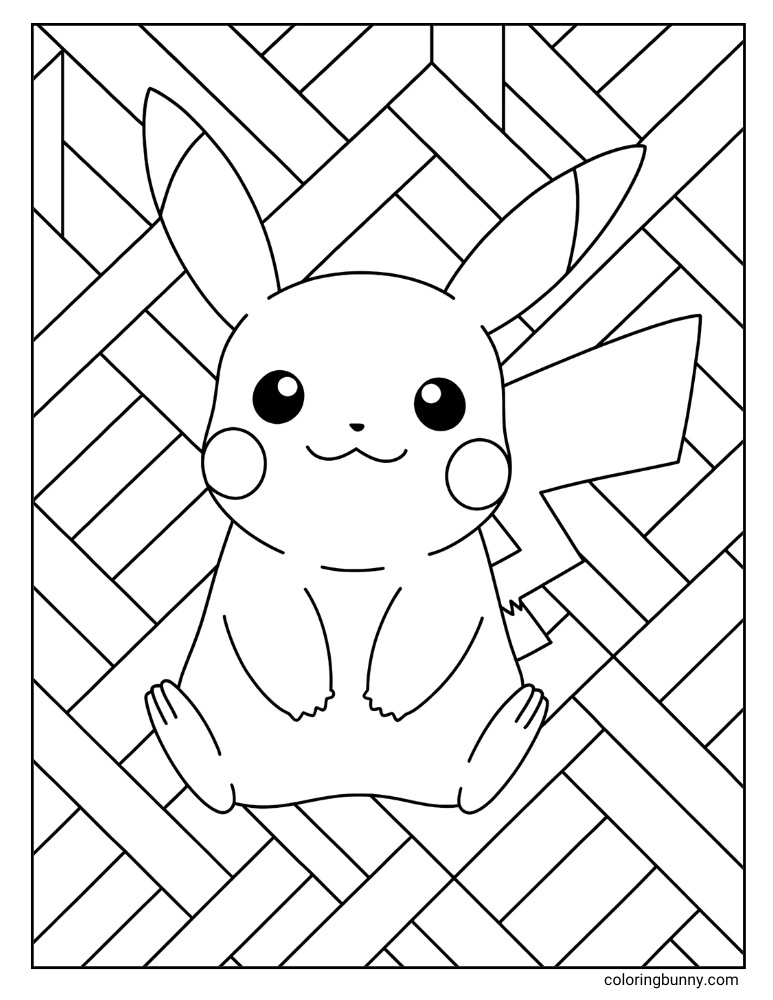 Pikachu coloring page with a fun and easy geometric background