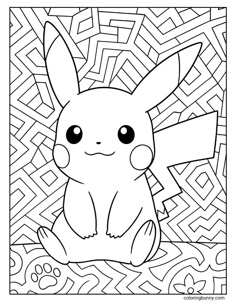 Pikachu with a rectangular and geometric background coloring page