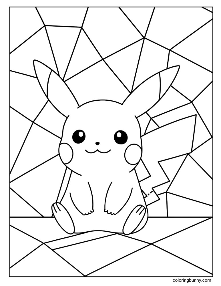 Pikachu with a simple and easy geometric background for kids coloring page