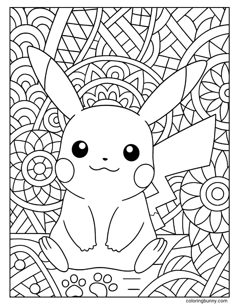 Pikachu with geometric pattern background coloring page