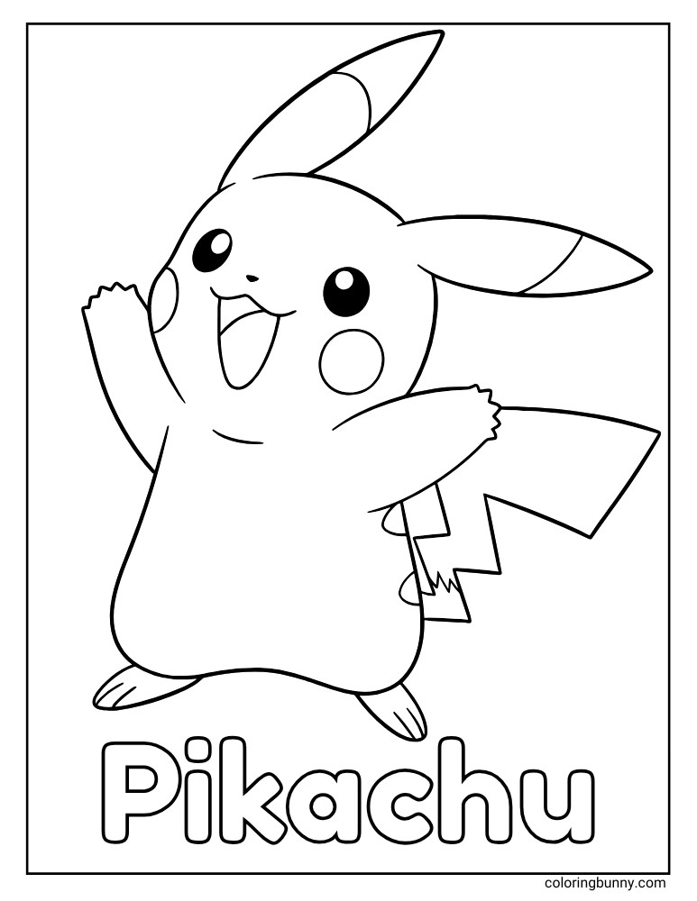 Simple and Easy Pikachu coloring page with text