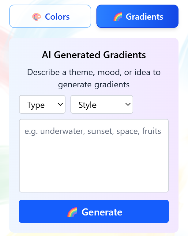 AI Generated Gradient Palettes on the Coloring Bunny Online Coloring Tool