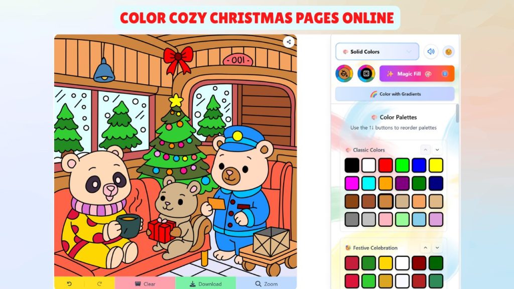 Color Hand-drawn Cozy Christmas Pages Online