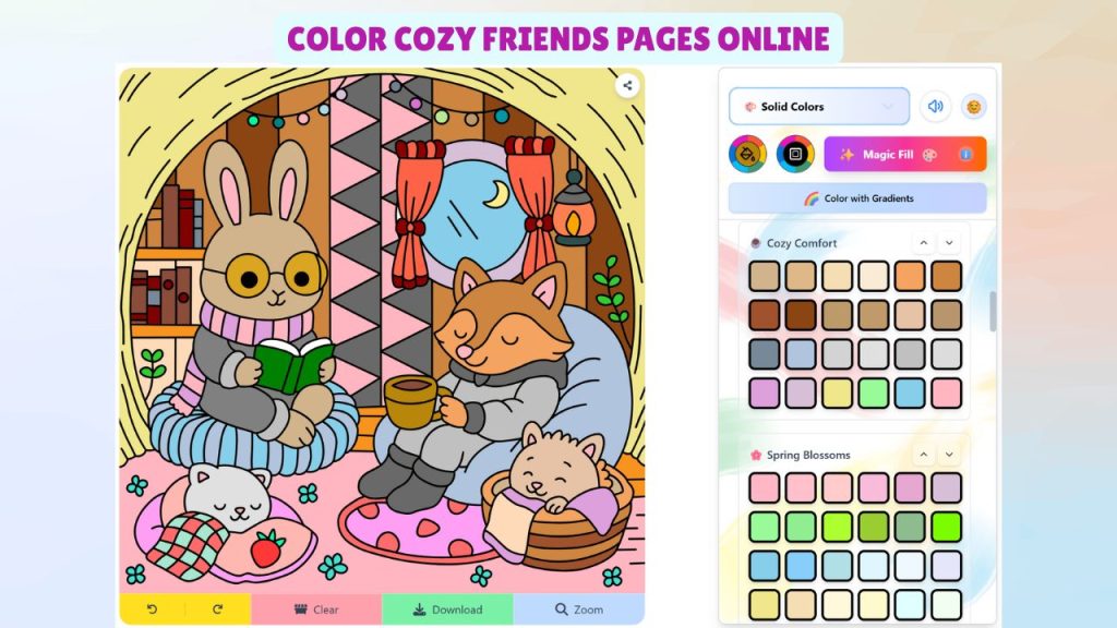 Color Hand-drawn Cozy Friends Pages Online