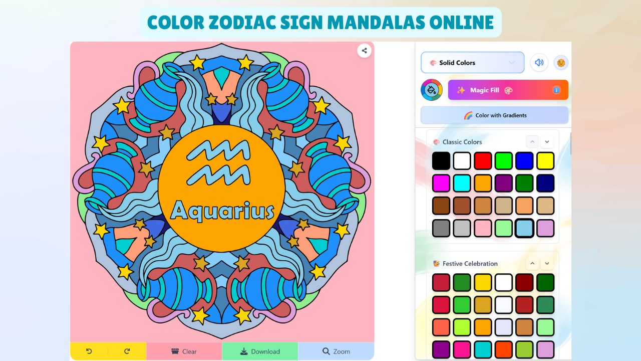 Color Hand-drawn Zodiac Sign Mandalas Online