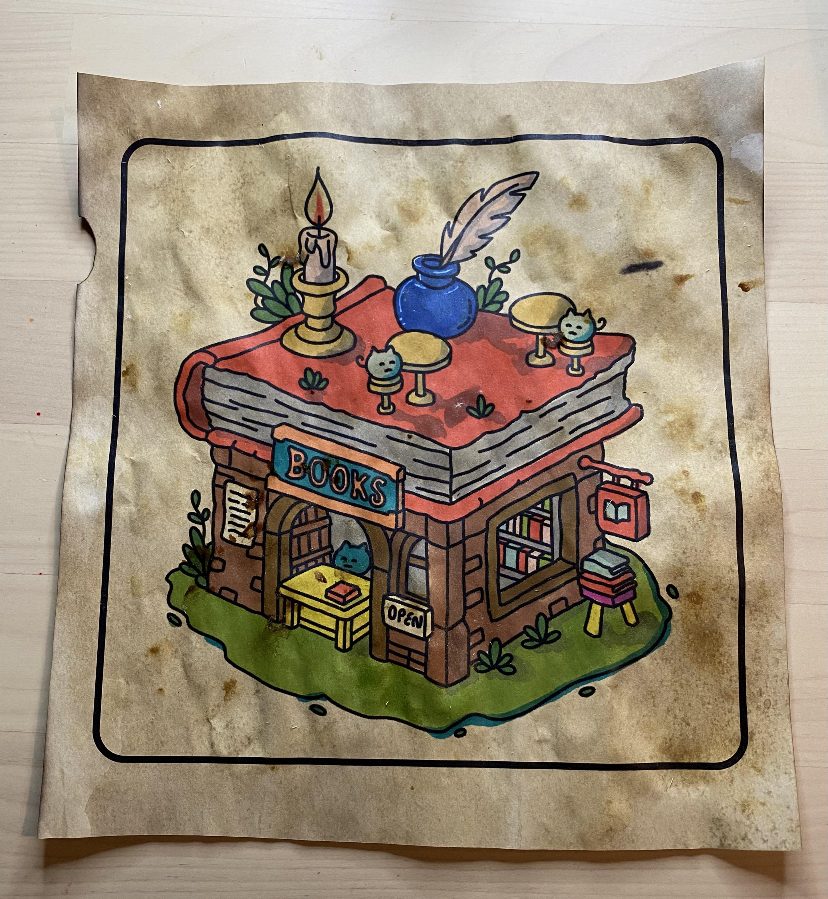A Colored Bookstore Coloring Page by Bellamere