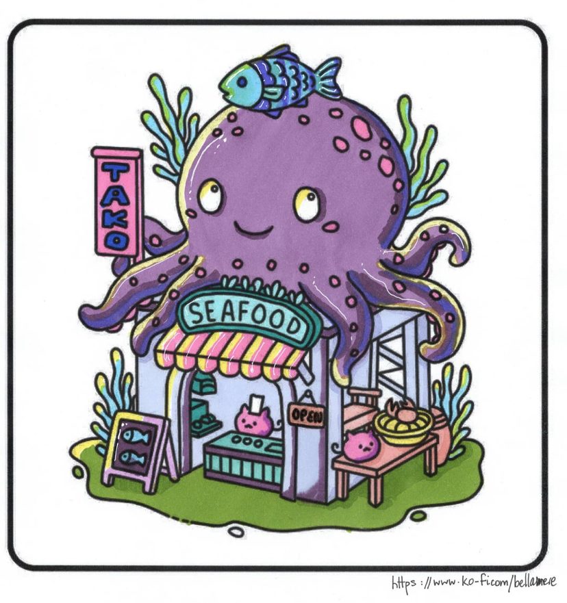 A Colored Seafood Restaurant Coloring Page by Bellamere
