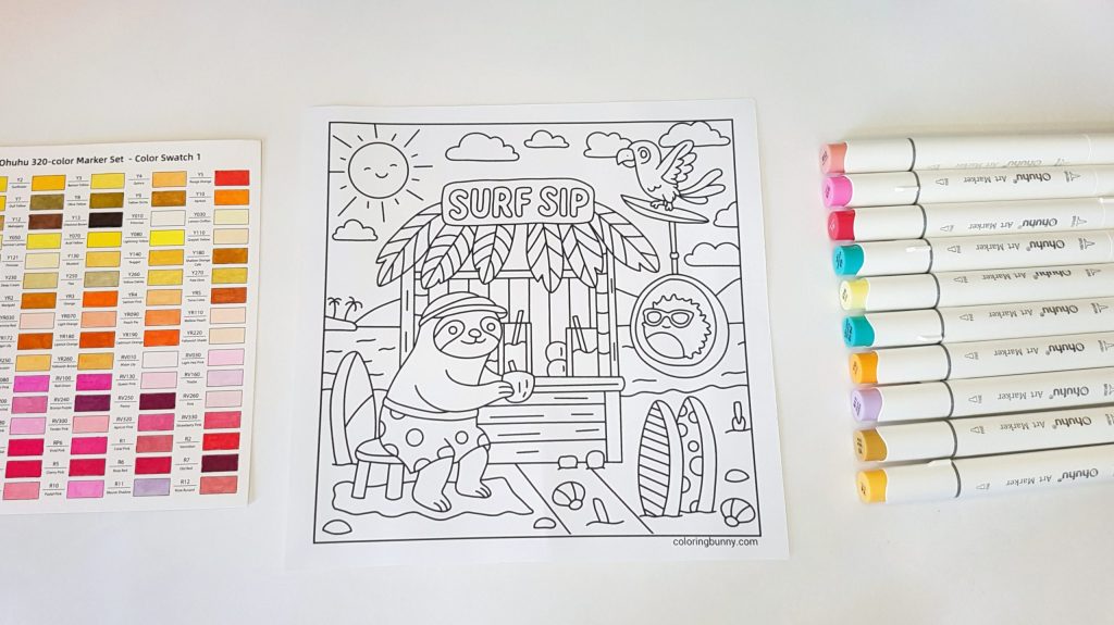 Printed Cozy Surf Sip Summer Coloring Page