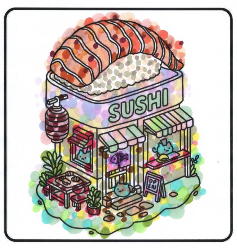 Sushi Shop Coloring Page by Bellamere Colored Using Paints