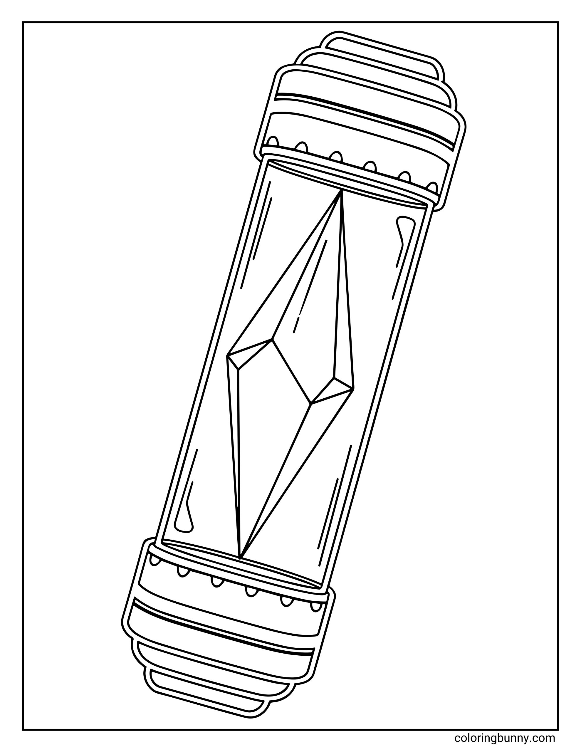 A coloring page of a Chaos Drive - a device containing crystallized Chaos Emerald energy, glowing with power inside its capsule.