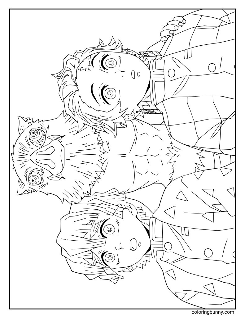 Tanjiro Kamado, Zenitsu Agatsuma, and Inosuke Hashibira stand side by side, wide-eyed and stunned, as they stare at something unbelievable ahead. Their mix of shock and determination captures the trio’s unshakable bond and courage in the face of the wild chaos of the Demon Slayer world.