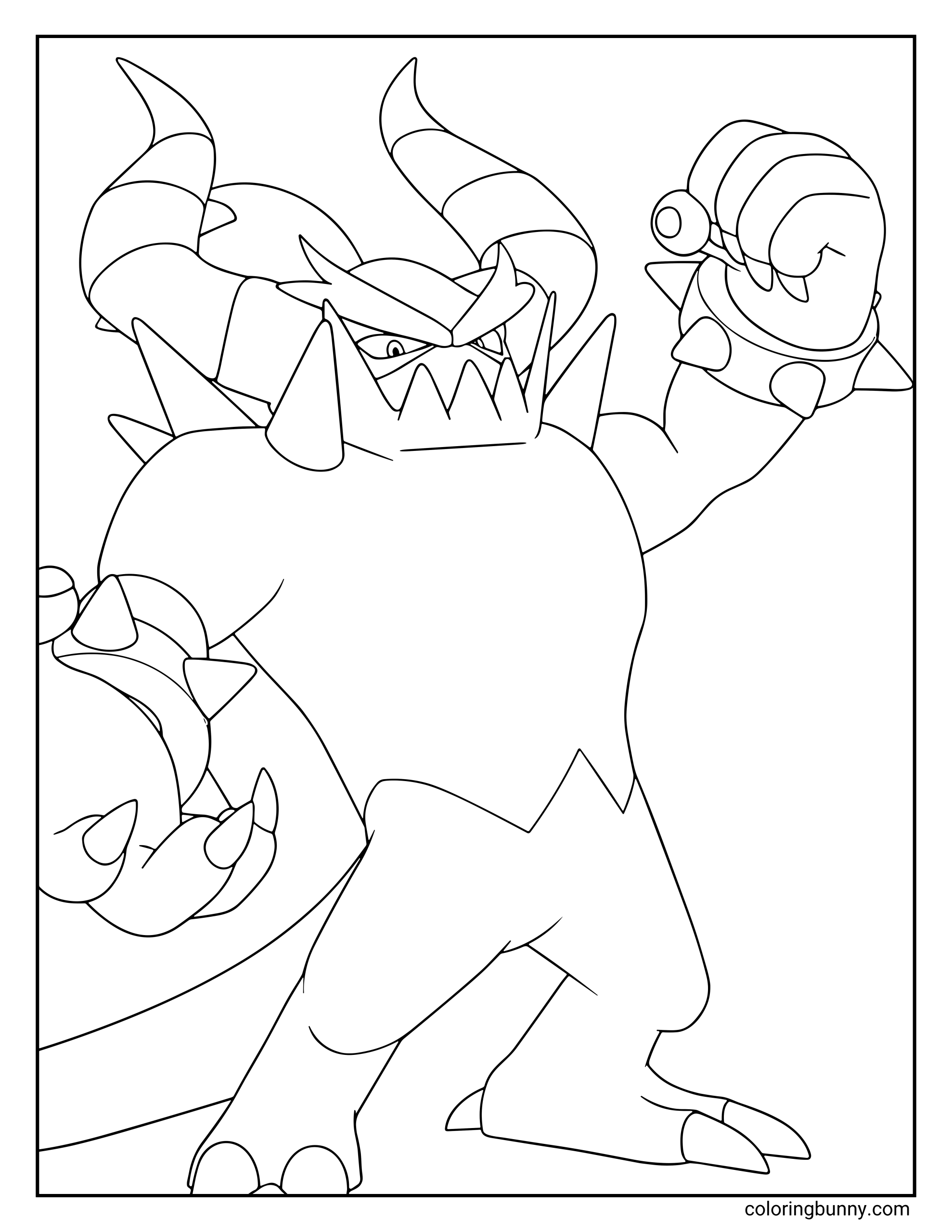 Zavok coloring page featuring the powerful red Zeti from Sonic Lost World, standing in a fierce pose with his spiked armor, striped horns, and clenched fists ready for battle.
