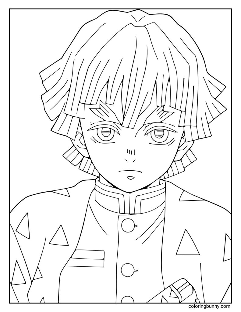A detailed line drawing of Zenitsu Agatsuma from Demon Slayer: Infinity Castle, standing with a focused expression. He wears his signature triangle-patterned haori and uniform, as he prepares to face the chaos of the Infinity Castle battle.