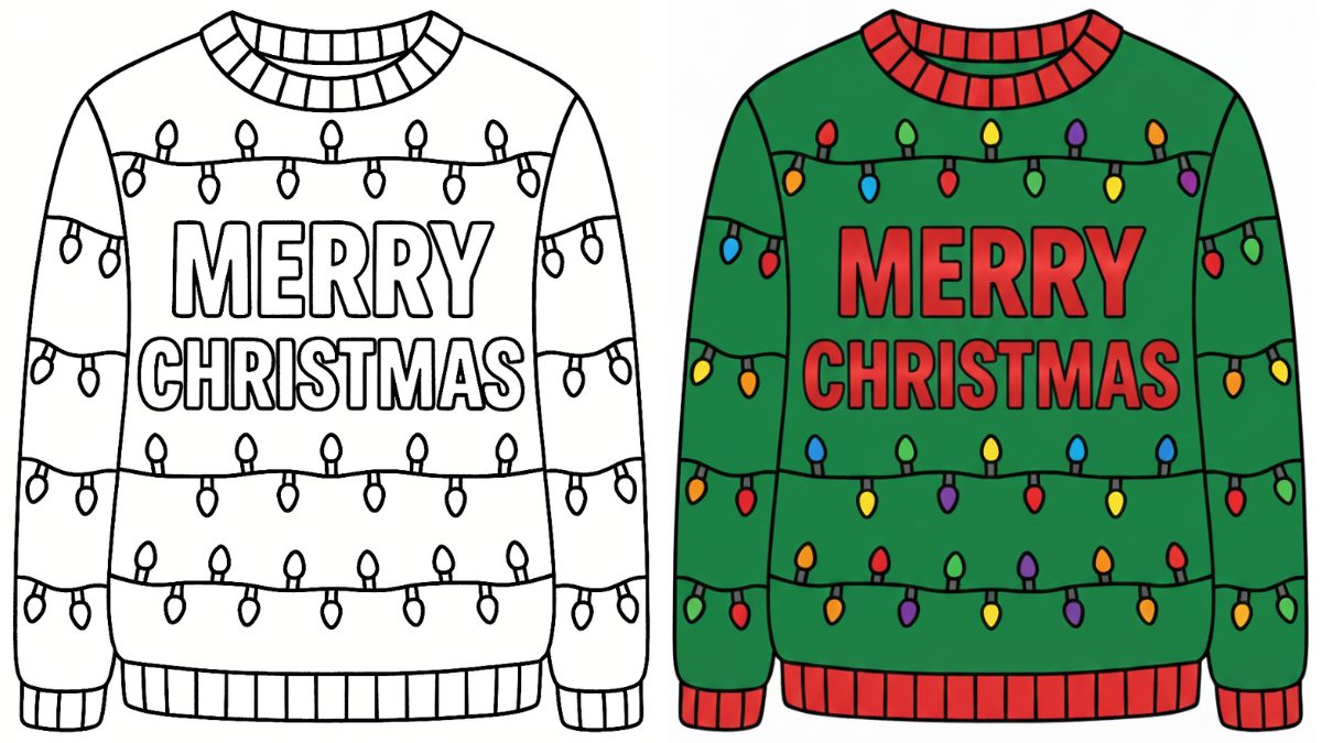Christmas Coloring Pages with a Cozy Christmas Lights Jumper