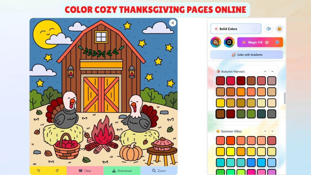Color Cozy Thanksgiving Pages Online