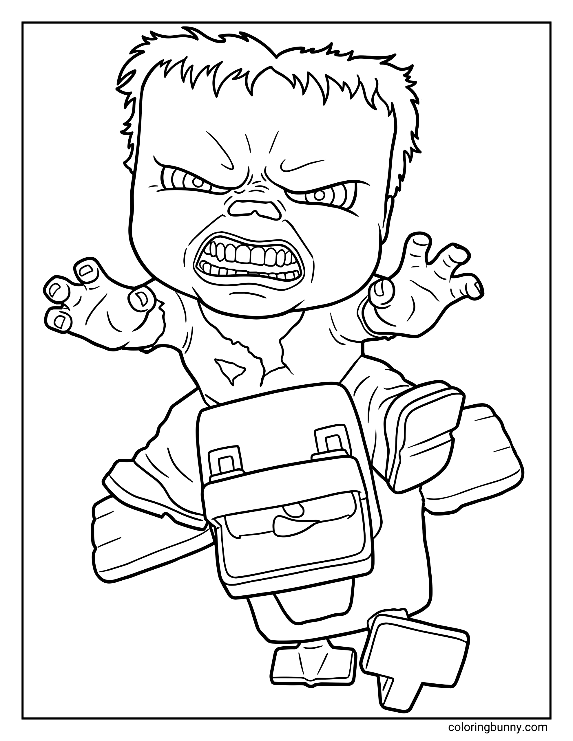 A Minecraft Movie Chicken Jockey coloring page featuring the tiny zombie riding a chicken with an angry expression and blocky game-style design.