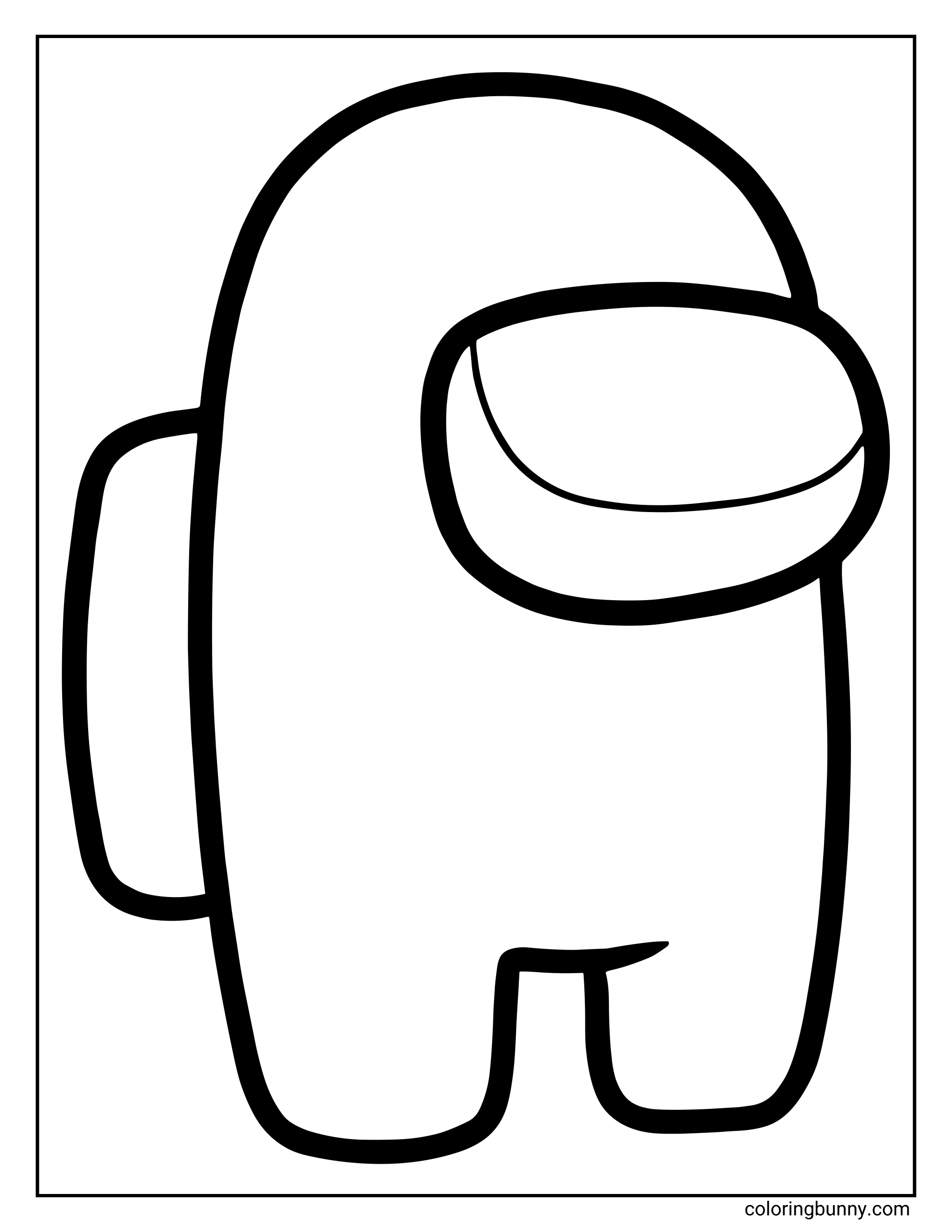 An easy and simple Among Us crewmate coloring page showing a single crewmate with a visor and backpack, drawn in clean, bold black outlines.