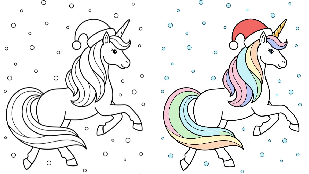 Unicorn Christmas Coloring Pages