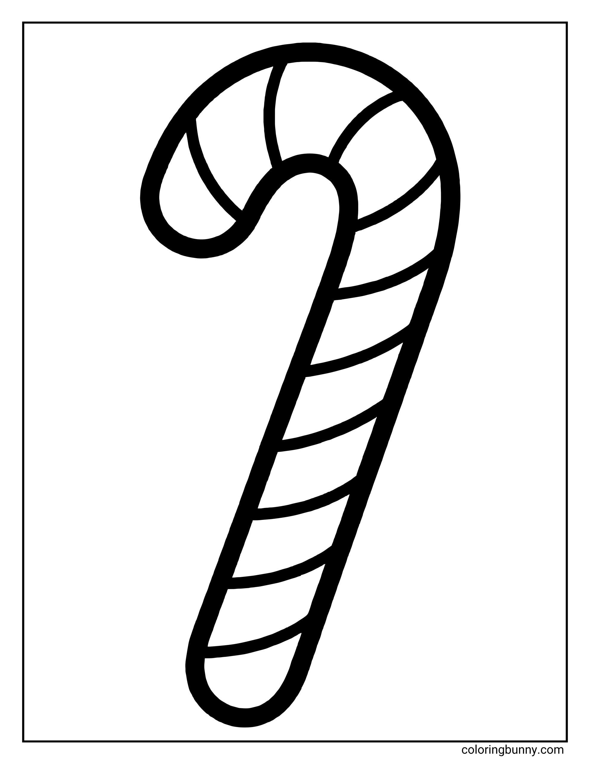 Simple easy Christmas coloring page of a large candy cane with diagonal stripes.