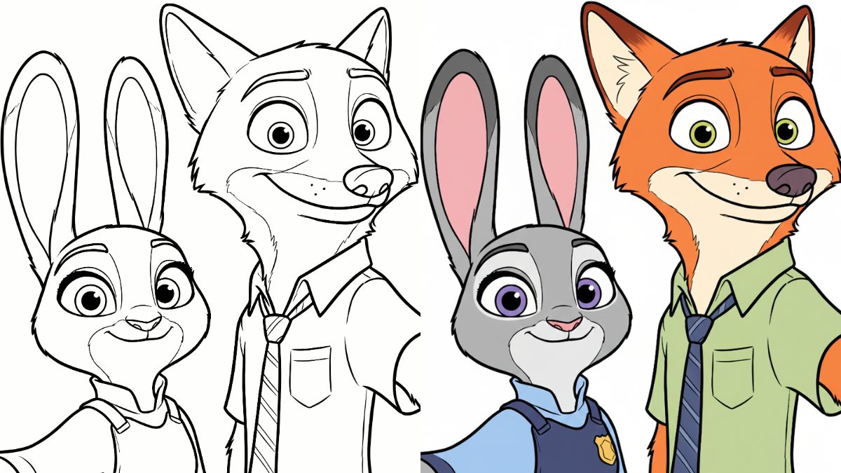 Zootopia 2 Coloring Pages with Judy Hopps and Nick Wilde
