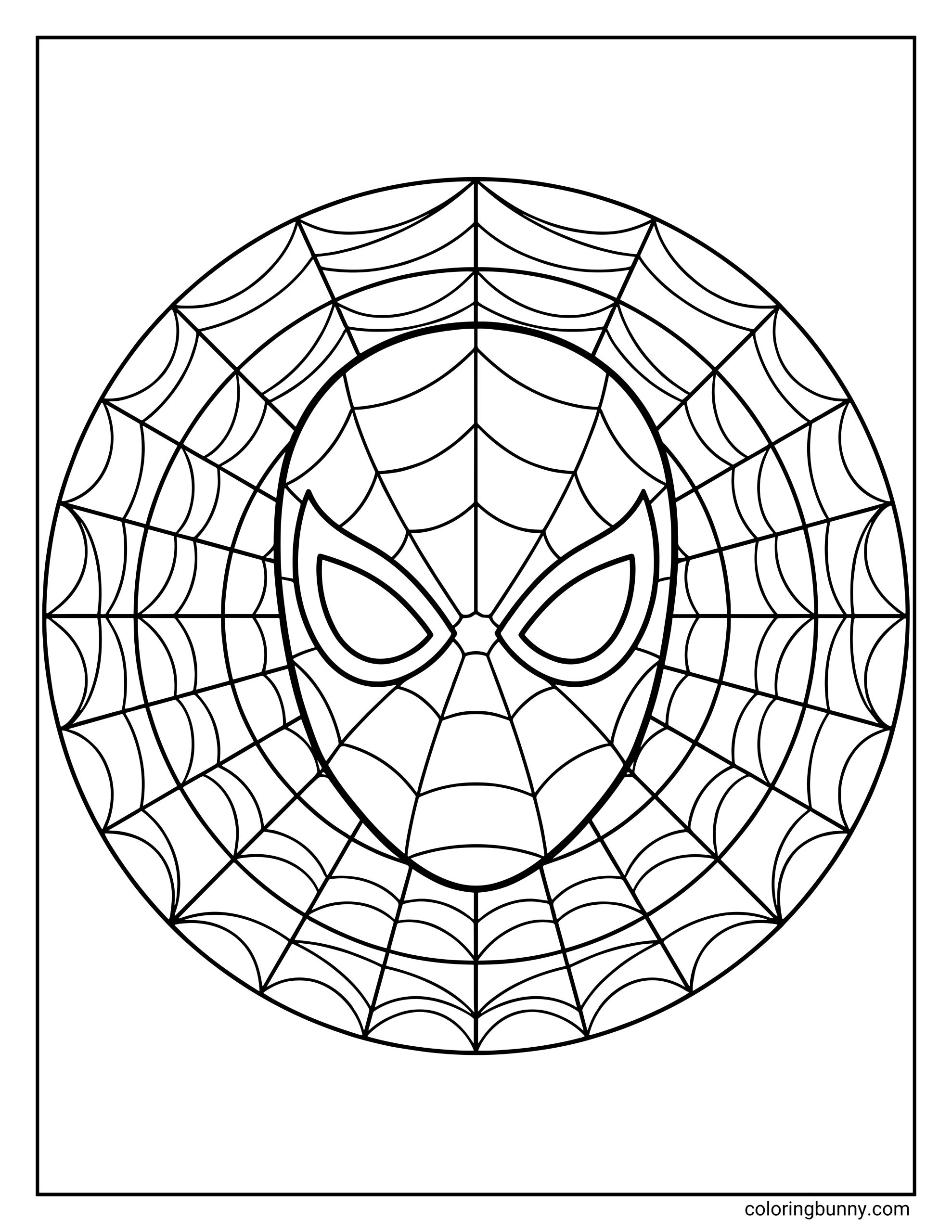 A circular mandala with Spider-Man’s mask in the middle, surrounded by many layers of web patterns.