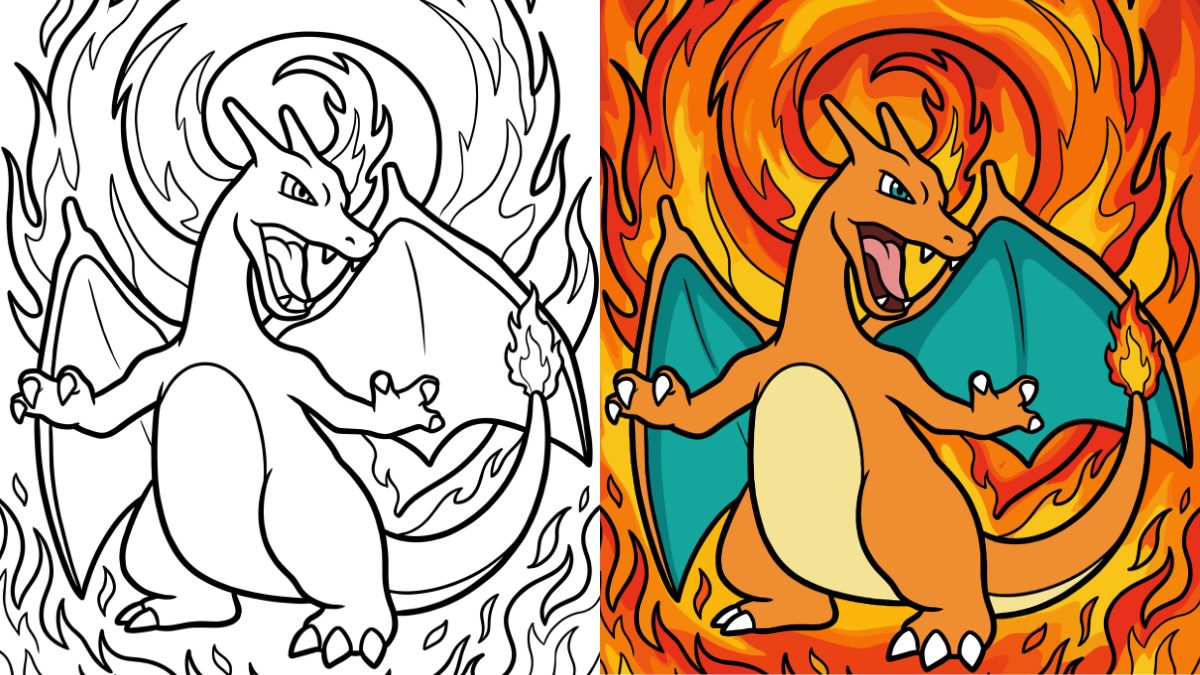 Dragon Coloring Pages with Charizard and Flames
