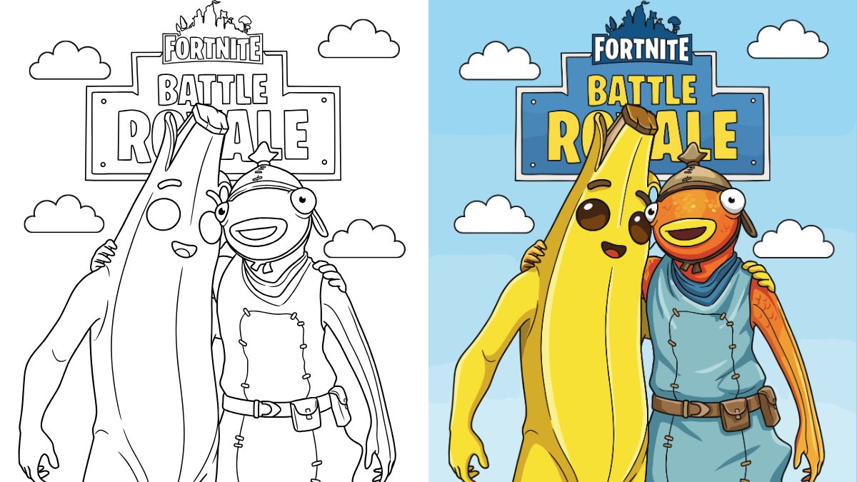 Fortnite Coloring Pages with Peely and Fishstick