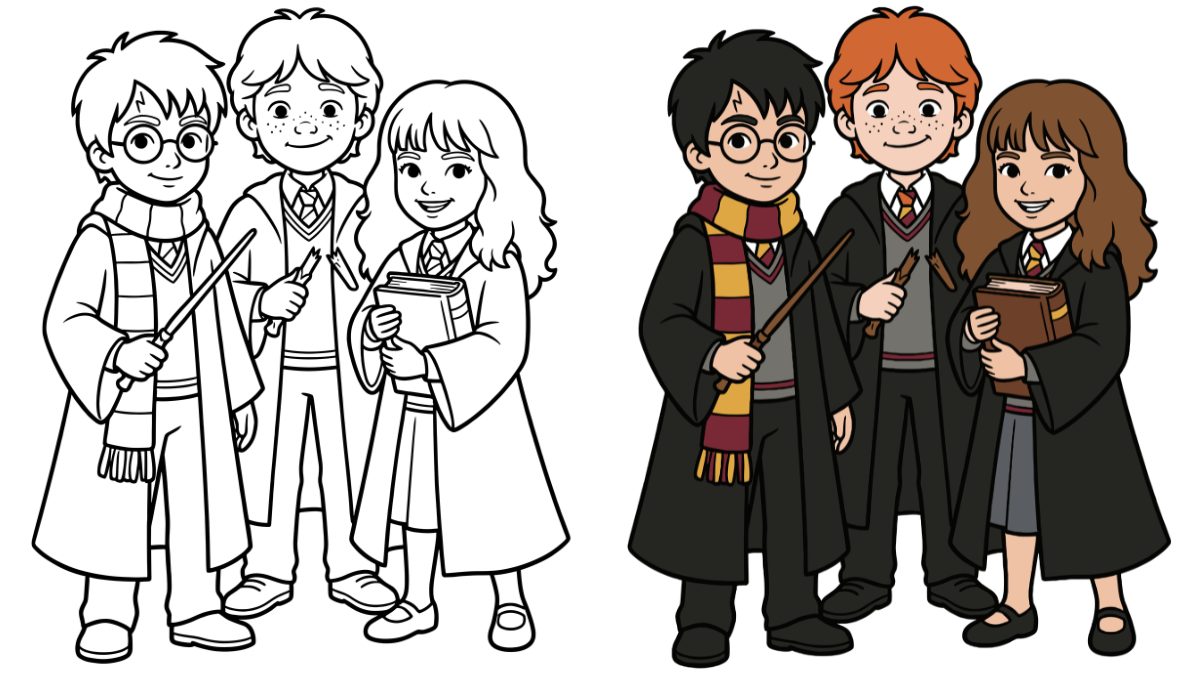 Harry Potter Coloring Pages with Harry, Ron and Hermione