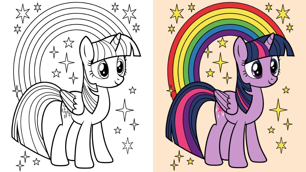 My Little Pony Coloring Pages with Twilight Sparkle and a Rainbow with Stars